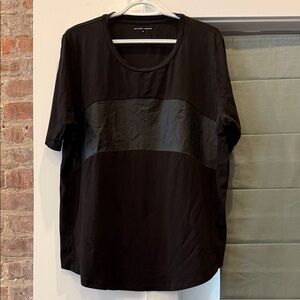 Universal Standard Black Short-Sleeve Tee with Faux Leather Chest Panel
